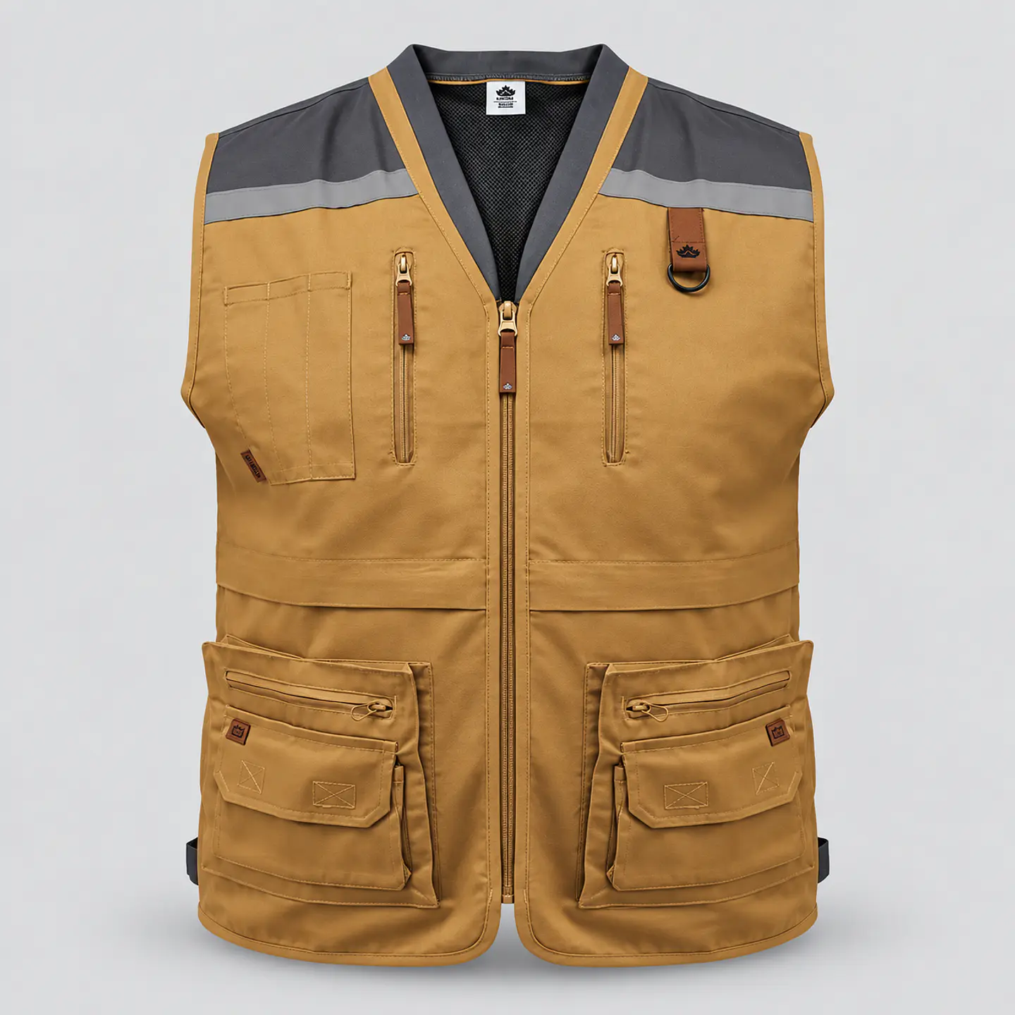 Chaleco Geólogo Quebec de Gabardina Hombre con Reflectante y Múltiples Bolsillos Camel 2
