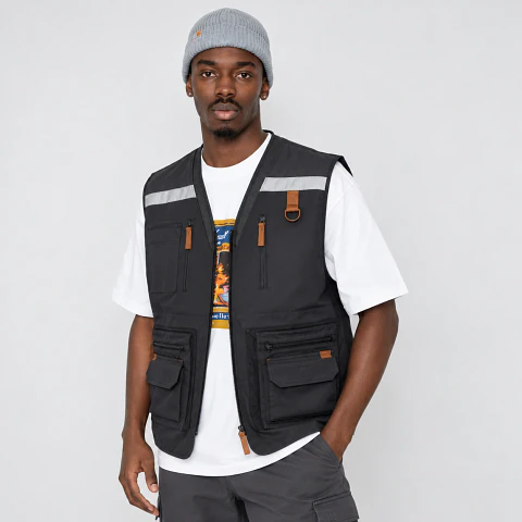Chaleco Geólogo Quebec de Gabardina Hombre con Reflectante y Múltiples Bolsillos Gris