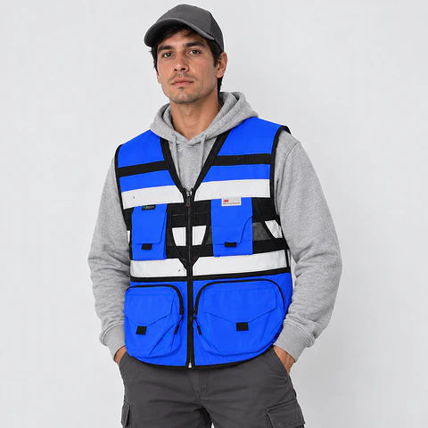 Chaleco Geólogo Orbit Plus Kbeen Azul con Reflectantes 3M