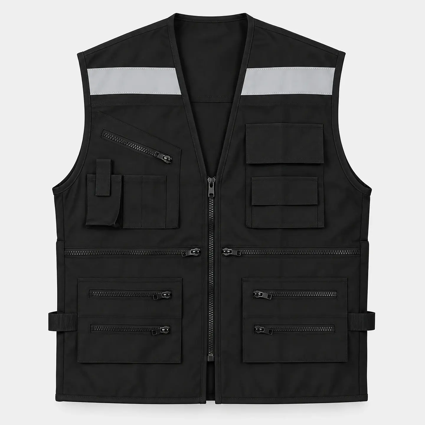 Chaleco Geólogo de Poplin Negro con Cinta Reflectante 2
