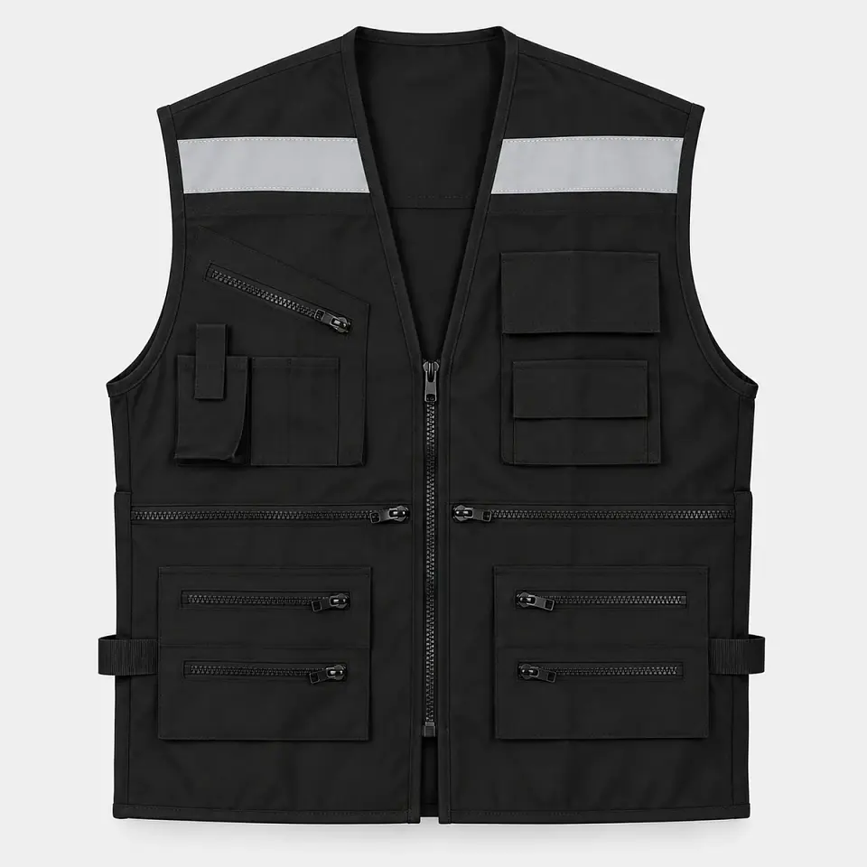 Chaleco Geólogo de Poplin Negro con Cinta Reflectante 2
