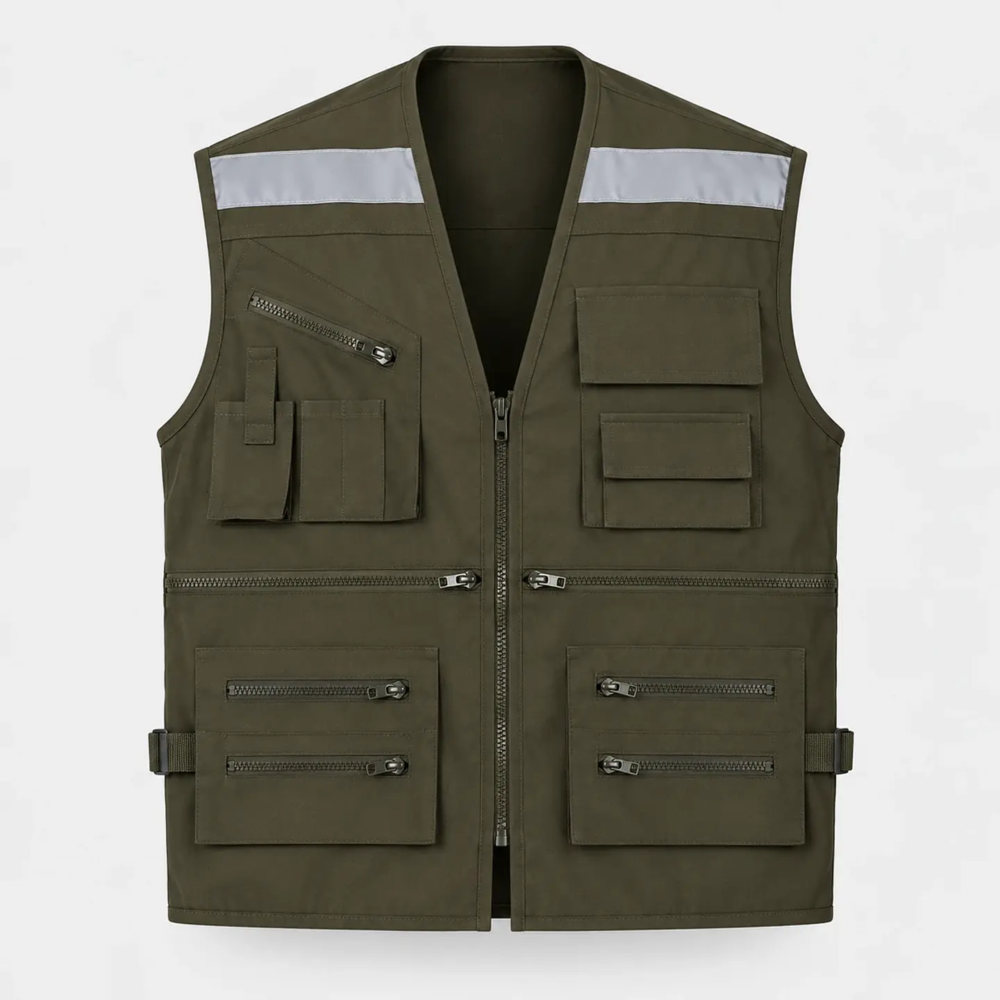 Chaleco Geólogo de Poplin Verde con Cinta Reflectante 2