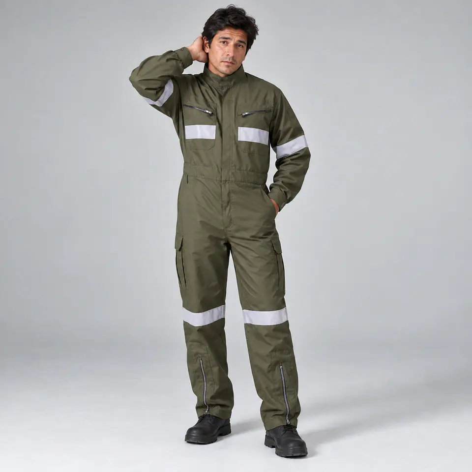 Overol Piloto de Trabajo Poplin Verde con Reflectantes 1