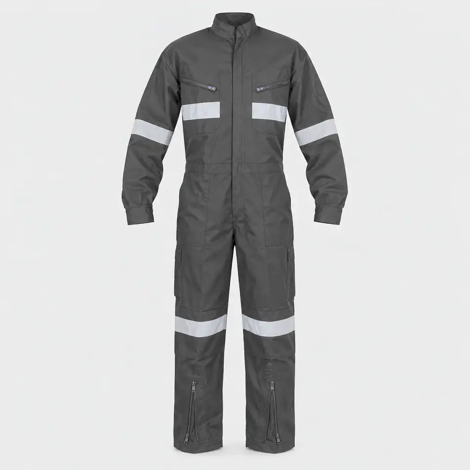Overol Piloto de Trabajo Poplín Gris con Reflectantes 2