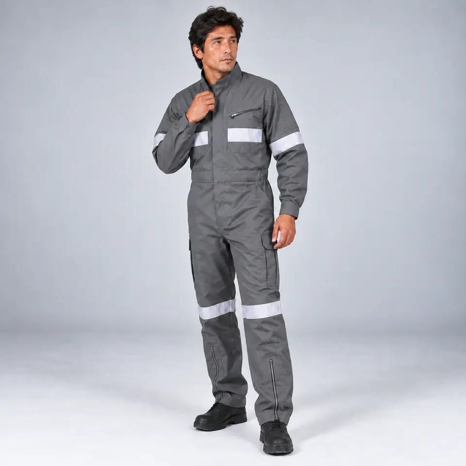 Overol Piloto de Trabajo Poplín Gris con Reflectantes 1