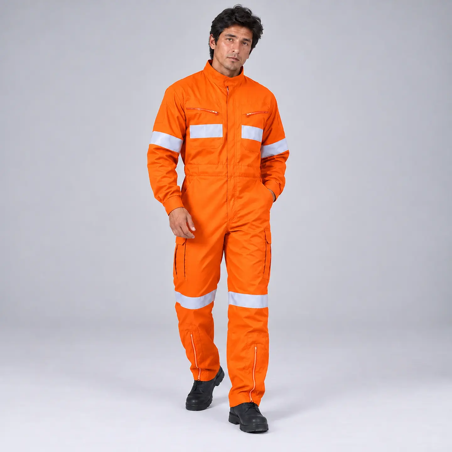 Overol Piloto de Trabajo Poplín Naranjo con Reflectantes 1