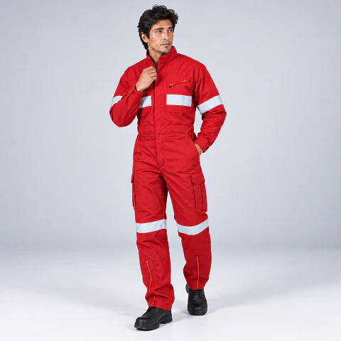 Overol Piloto de Trabajo Poplín Rojo con Reflectantes