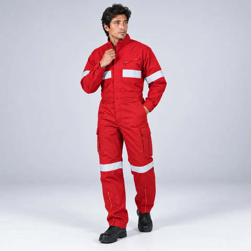 Overol Piloto de Trabajo Poplín Rojo con Reflectantes 1