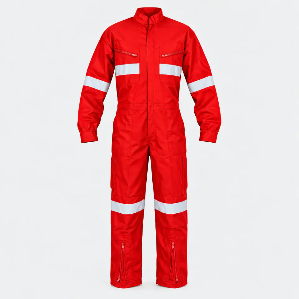 Overol Piloto de Trabajo Poplín Rojo con Reflectantes 2