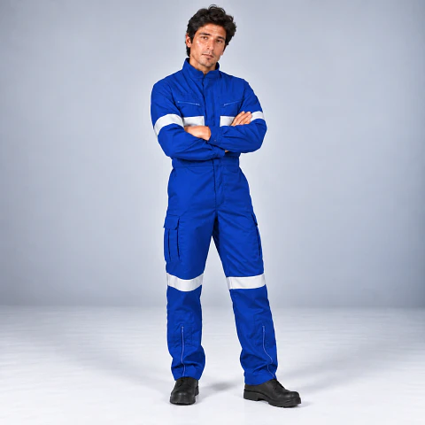Overol Piloto de Trabajo Poplín Azul Rey con Reflectantes