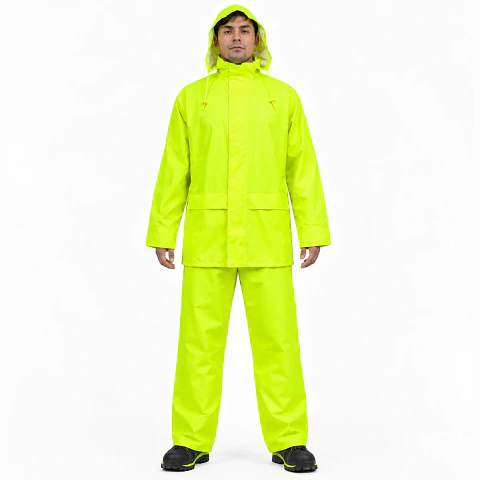 Traje Impermeable Amarillo Flúor Antiácido PU/PVC Hi-Vis