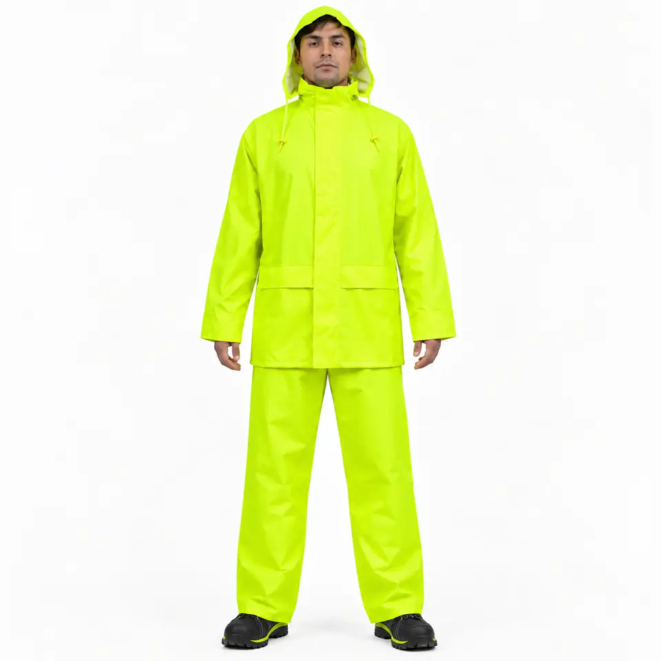 Traje Impermeable Amarillo Flúor Antiácido PU/PVC Hi-Vis 1