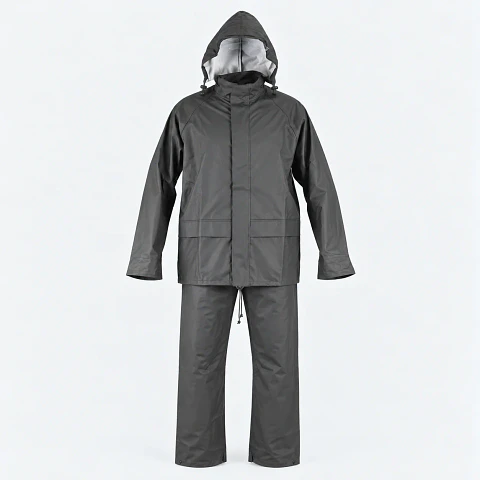 Traje Impermeable Verde Antiácido PU con Capucha Desmontable
