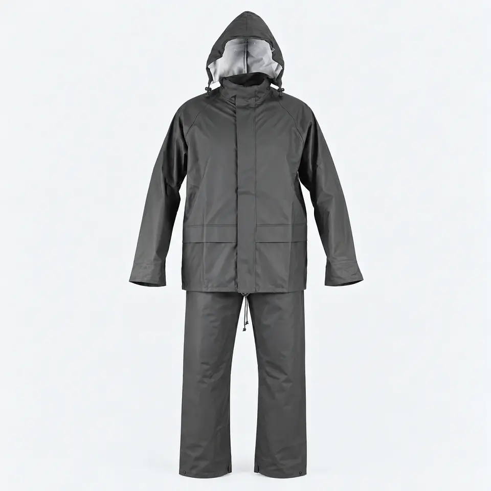 Traje Impermeable Verde Antiácido PU con Capucha Desmontable 2