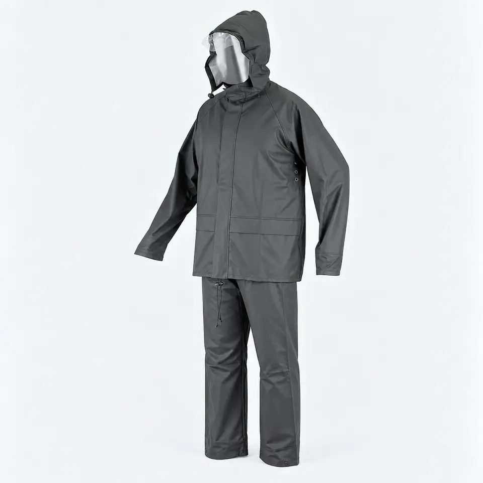 Traje Impermeable Verde Antiácido PU con Capucha Desmontable 3
