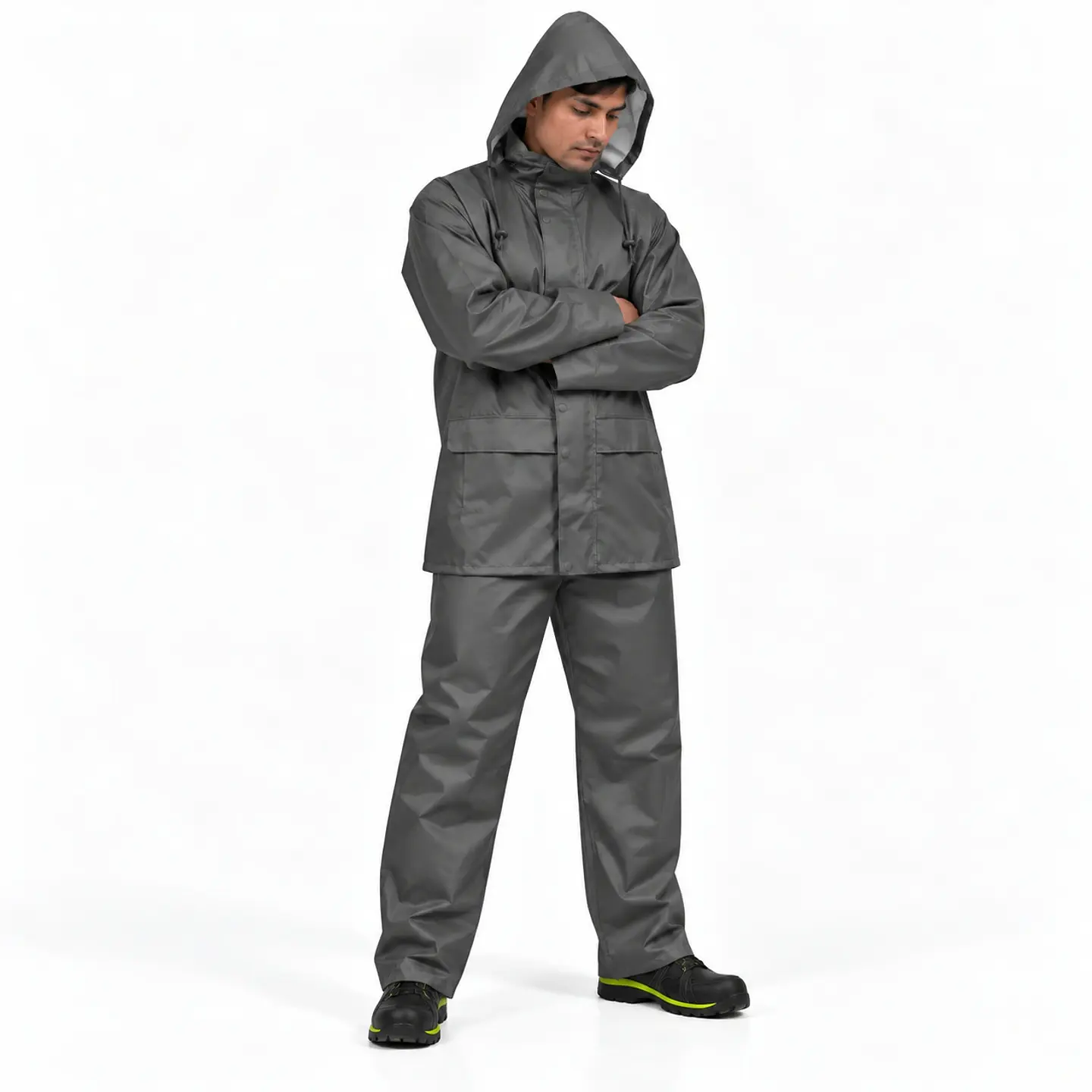 Traje Impermeable Verde Antiácido PU con Capucha Desmontable 1