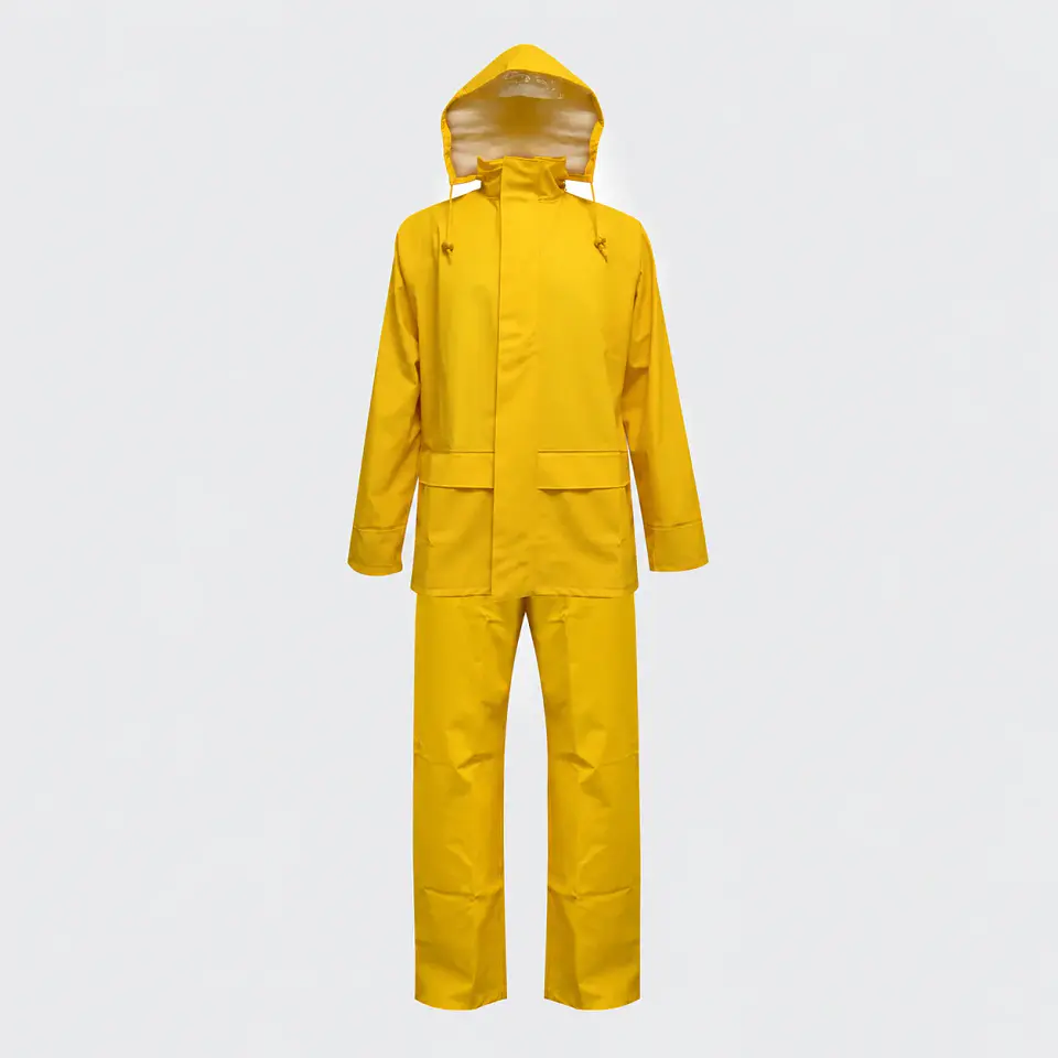 Traje Impermeable Amarillo Antiácido PU con Capucha Desmontable 2
