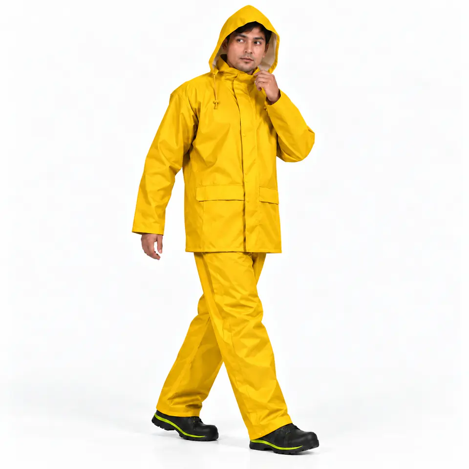 Traje Impermeable Amarillo Antiácido PU con Capucha Desmontable 1