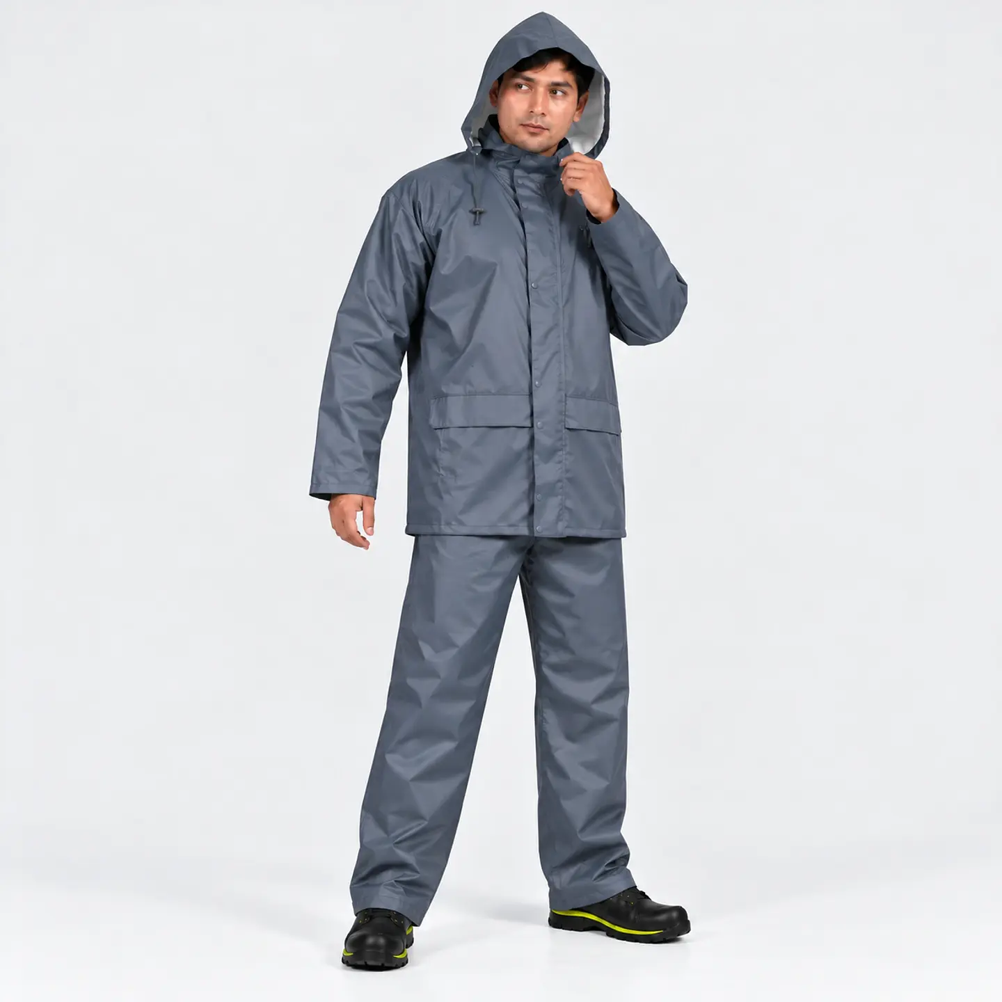 Traje Impermeable Azul Antiácido PU con Capucha Desmontable 1