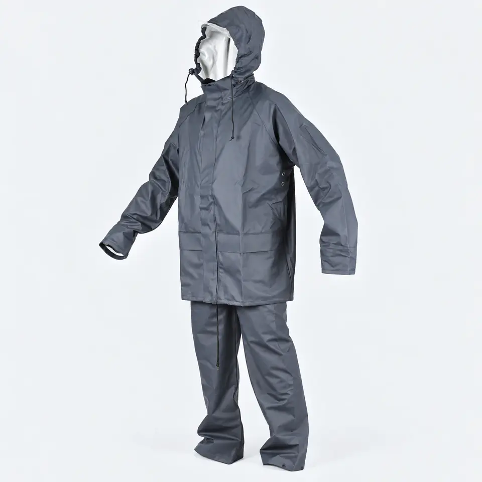 Traje Impermeable Azul Antiácido PU con Capucha Desmontable 3