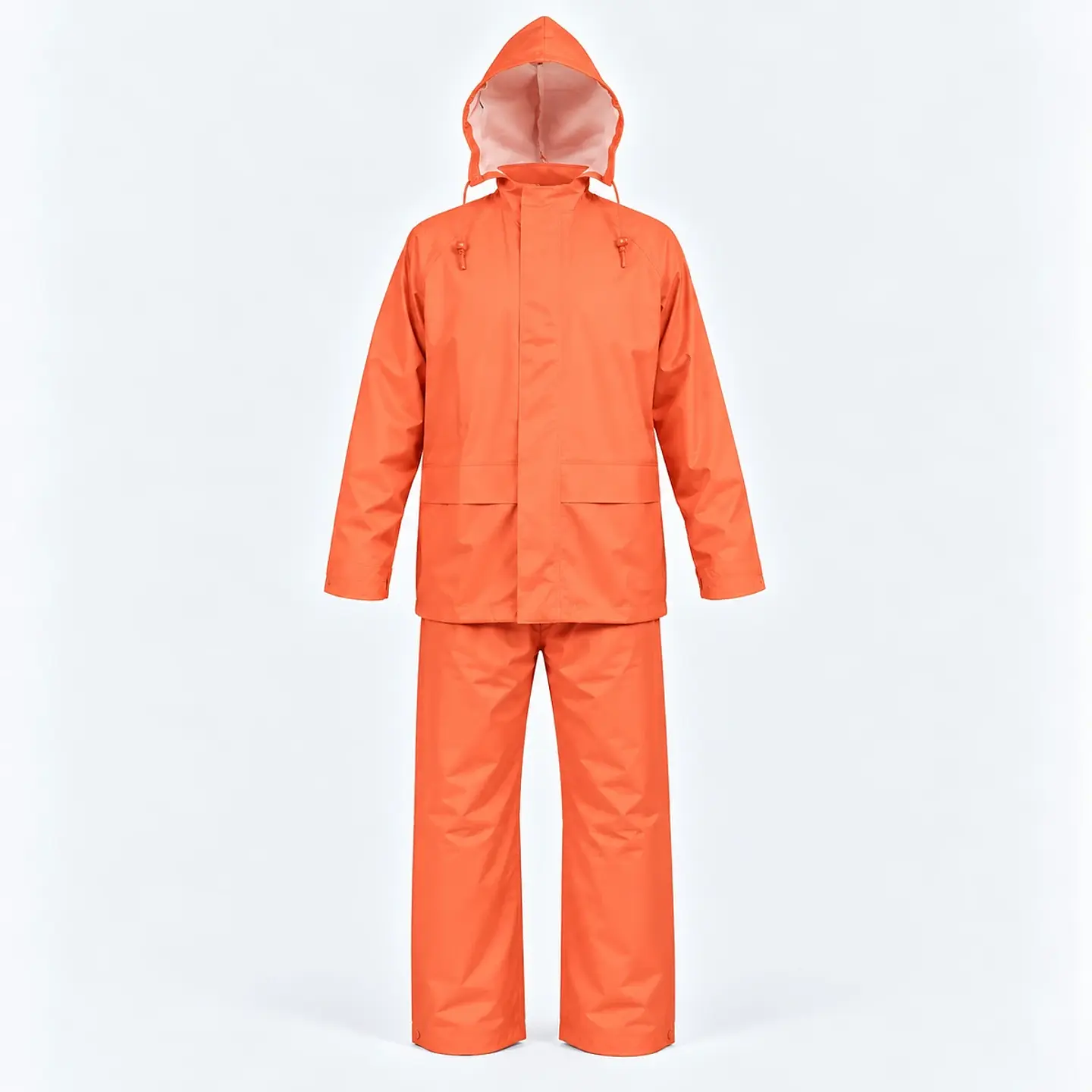 Traje Impermeable Naranjo Antiácido PU con Capucha Desmontable 2