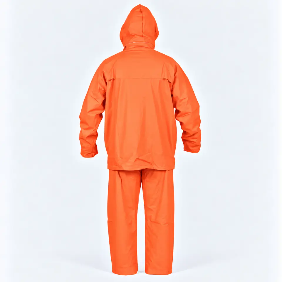 Traje Impermeable Naranjo Antiácido PU con Capucha Desmontable 4