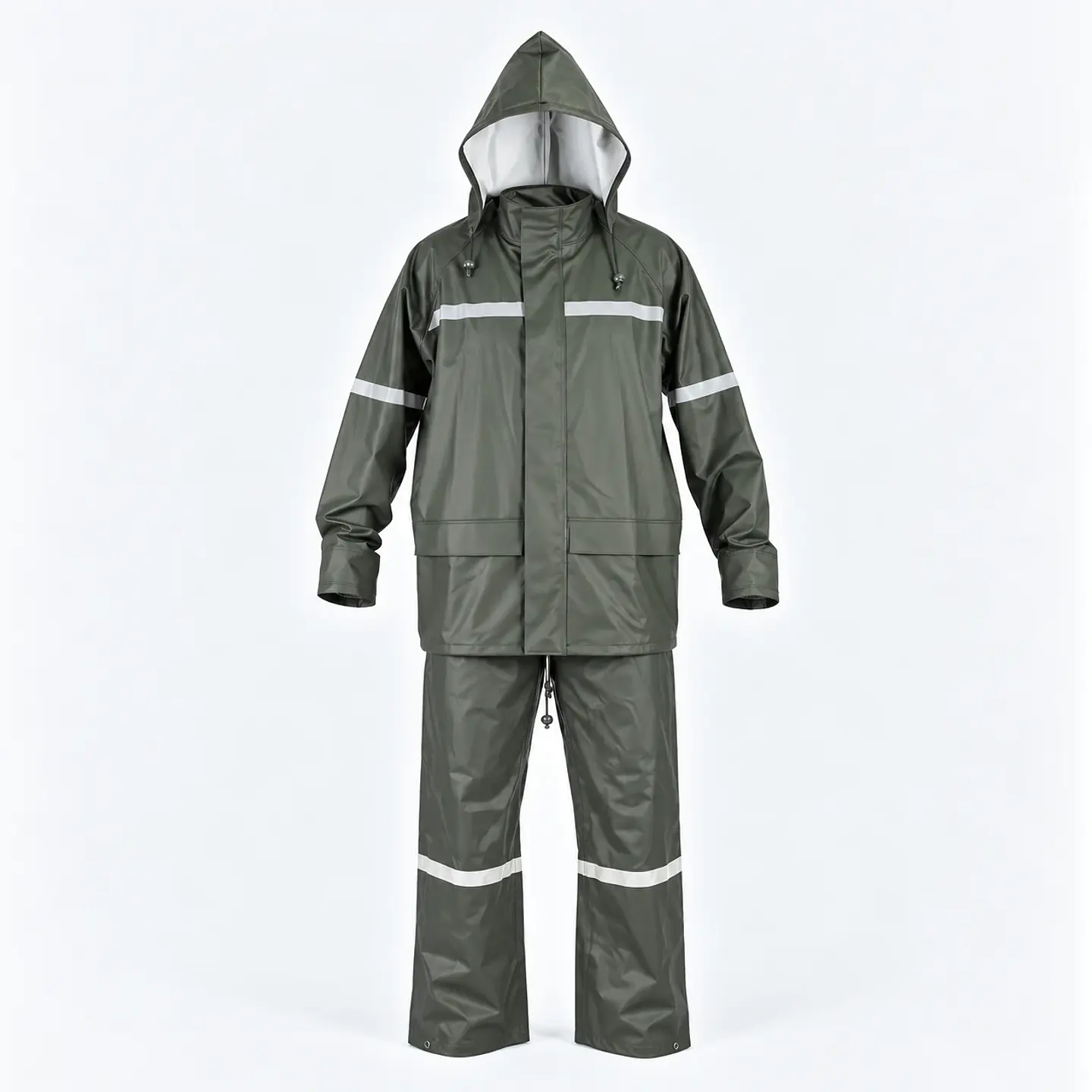 Traje Impermeable Verde Antiácido PU/PVC con Cintas Reflectantes 2