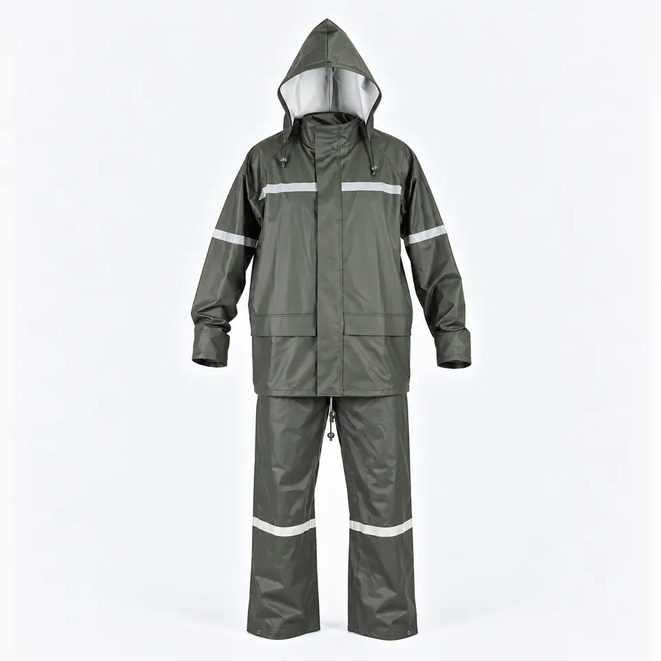 Traje Impermeable Verde Antiácido PU/PVC con Cintas Reflectantes 2