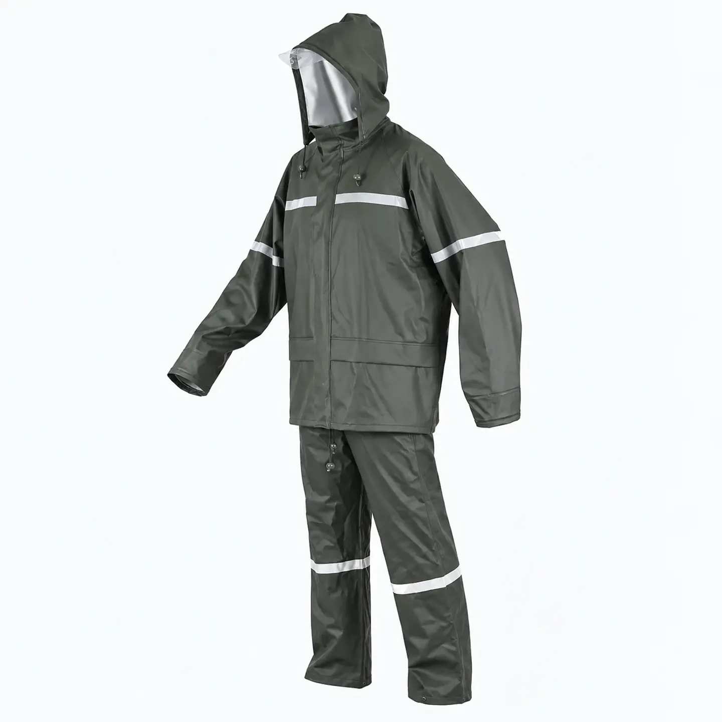 Traje Impermeable Verde Antiácido PU/PVC con Cintas Reflectantes 3