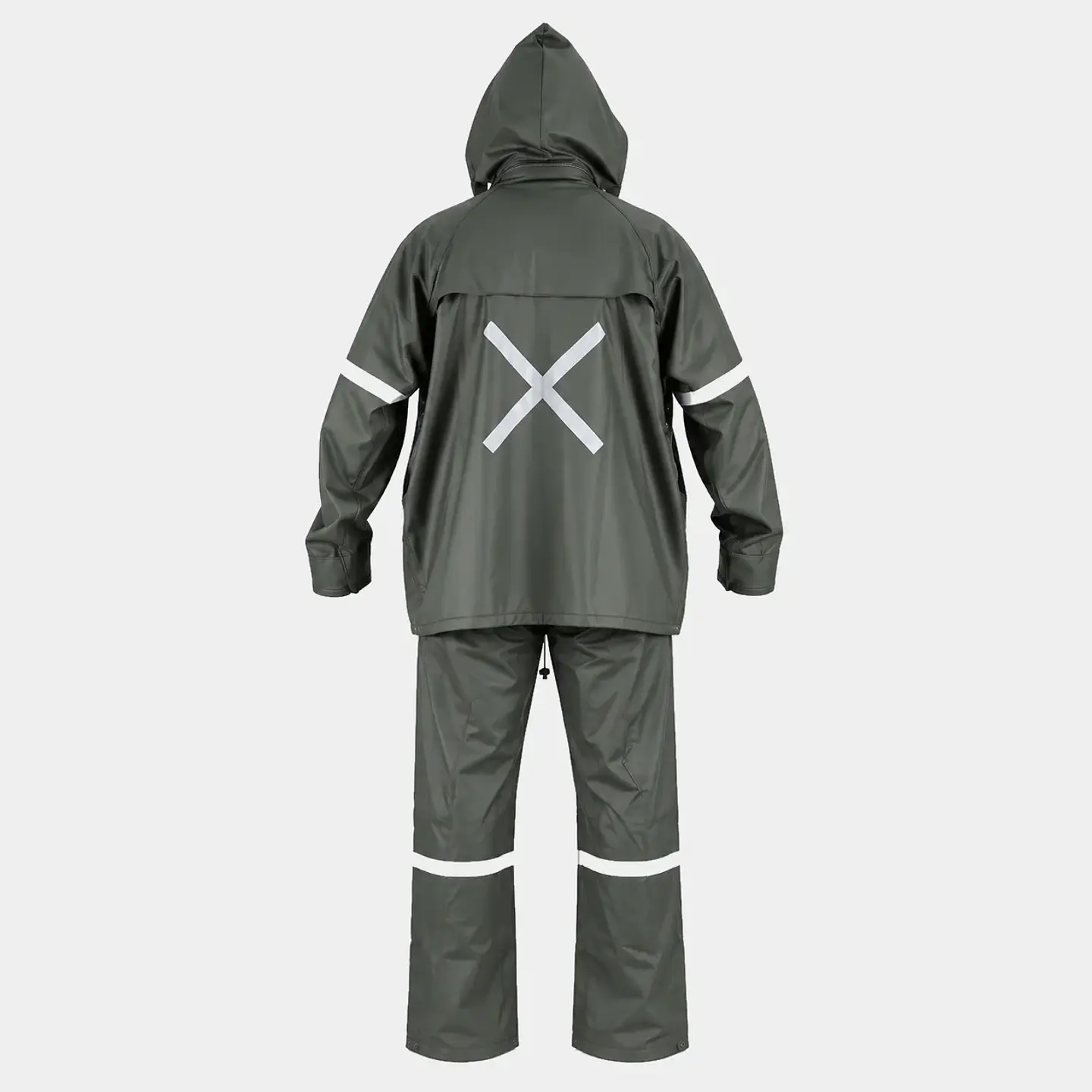 Traje Impermeable Verde Antiácido PU/PVC con Cintas Reflectantes 4