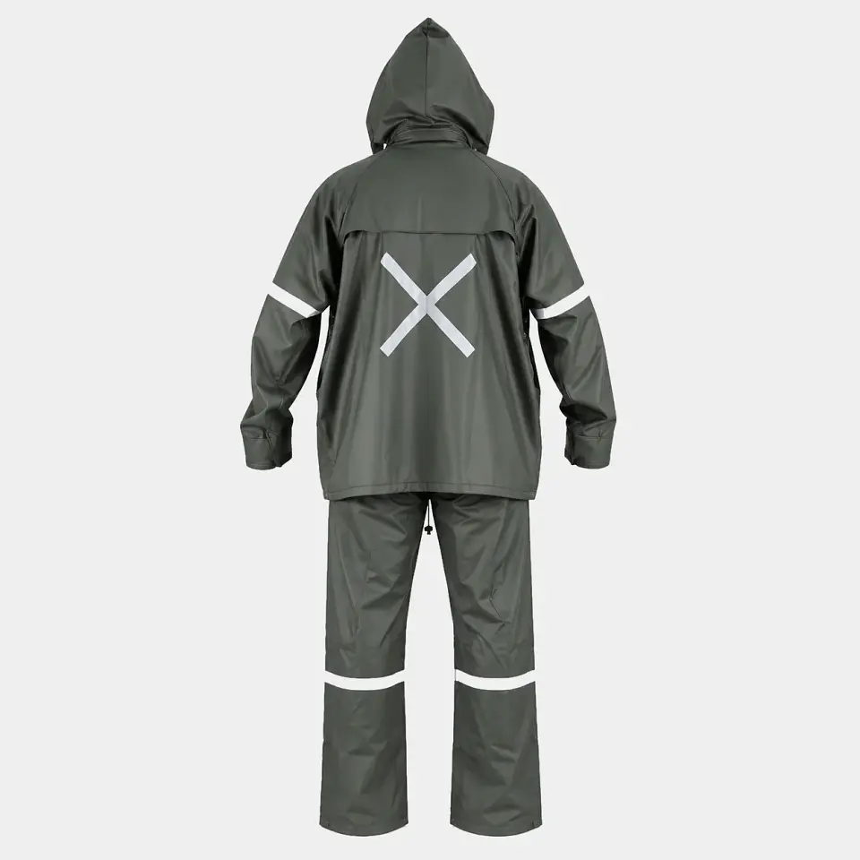 Traje Impermeable Verde Antiácido PU/PVC con Cintas Reflectantes 4