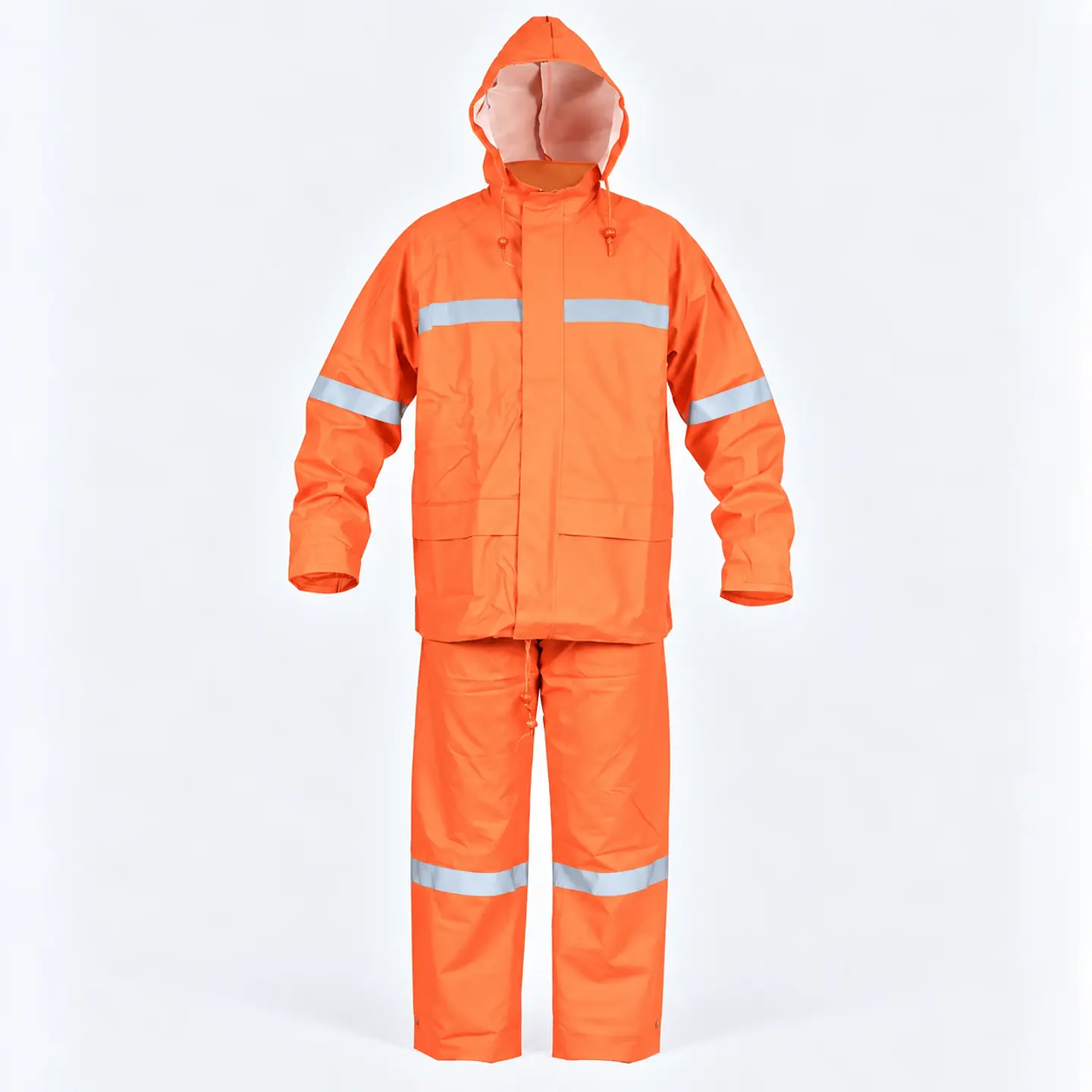Traje Impermeable Naranjo Antiácido PU/PVC con Cintas Reflectantes 2
