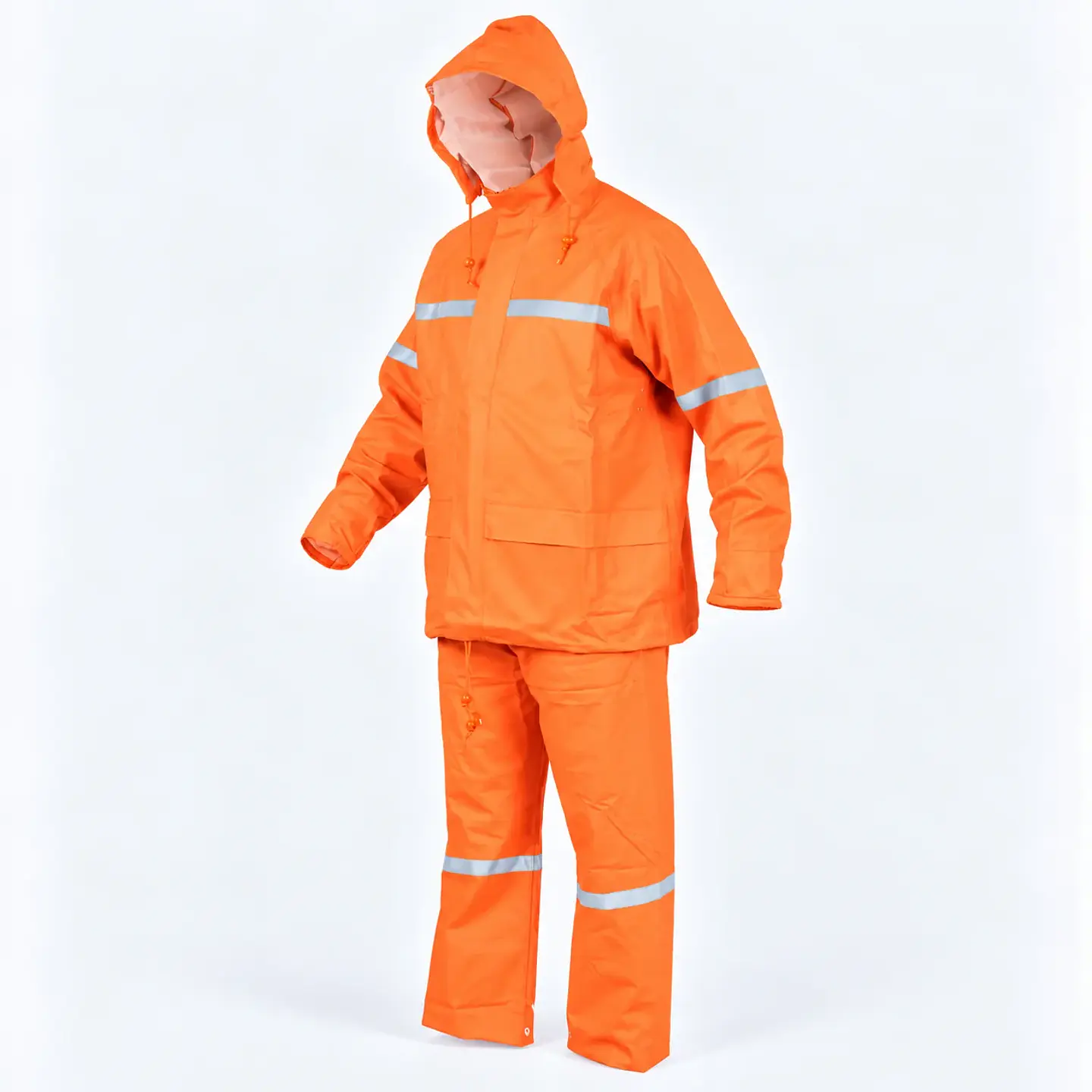 Traje Impermeable Naranjo Antiácido PU/PVC con Cintas Reflectantes 3