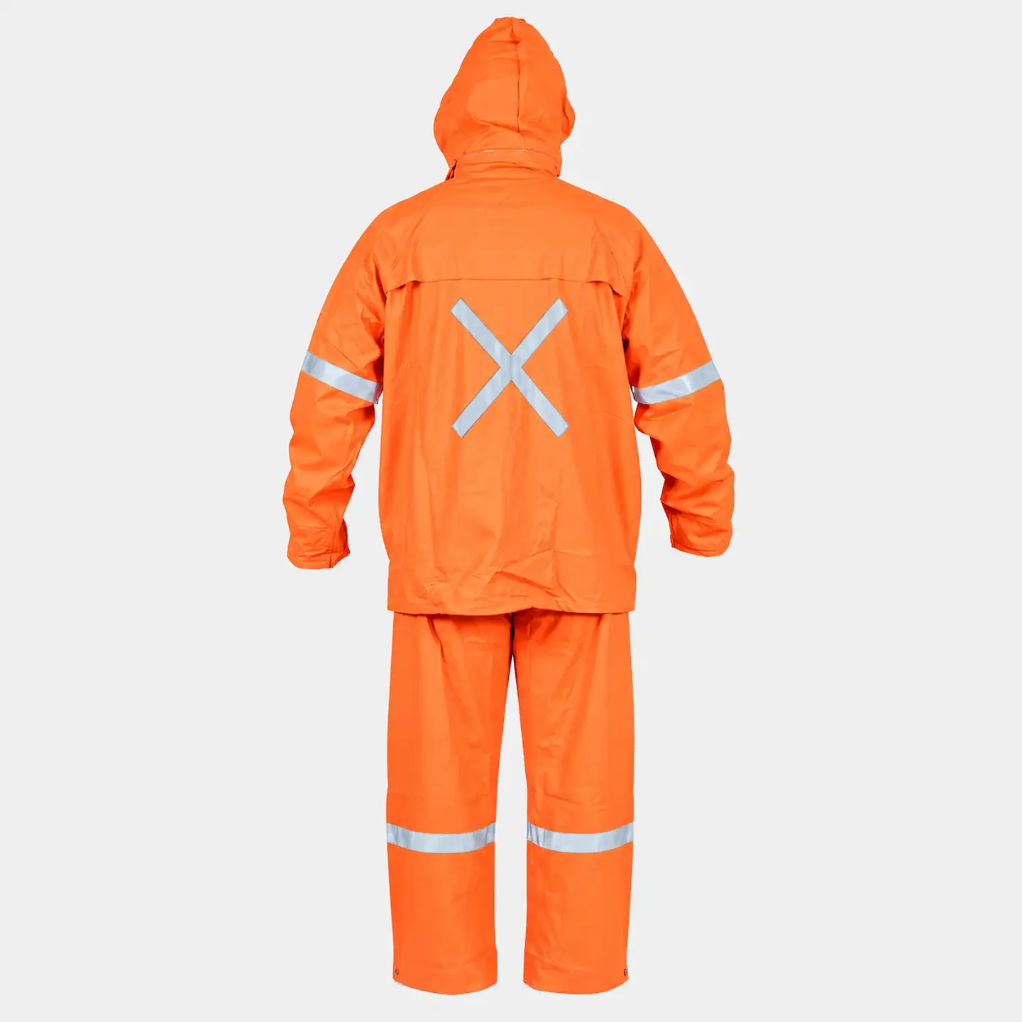 Traje Impermeable Naranjo Antiácido PU/PVC con Cintas Reflectantes 4