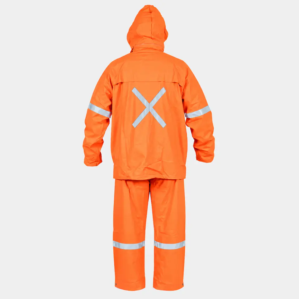 Traje Impermeable Naranjo Antiácido PU/PVC con Cintas Reflectantes 4