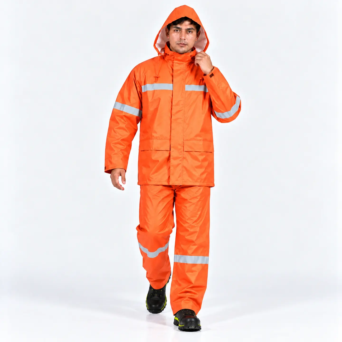 Traje Impermeable Naranjo Antiácido PU/PVC con Cintas Reflectantes 1
