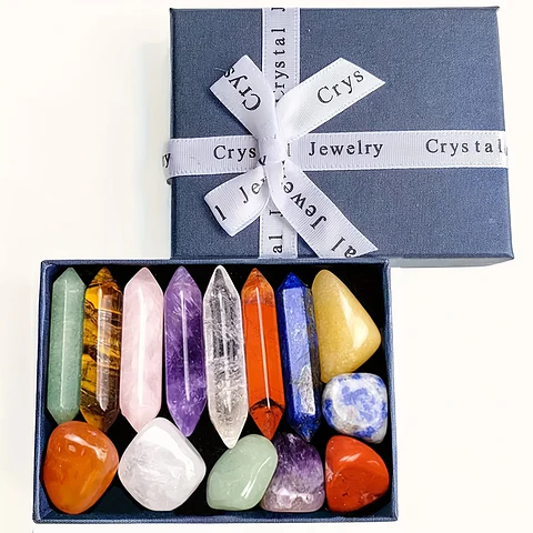 Conjunto de 14 Cristais dos 7 Chakras para Meditação e Bem-Estar