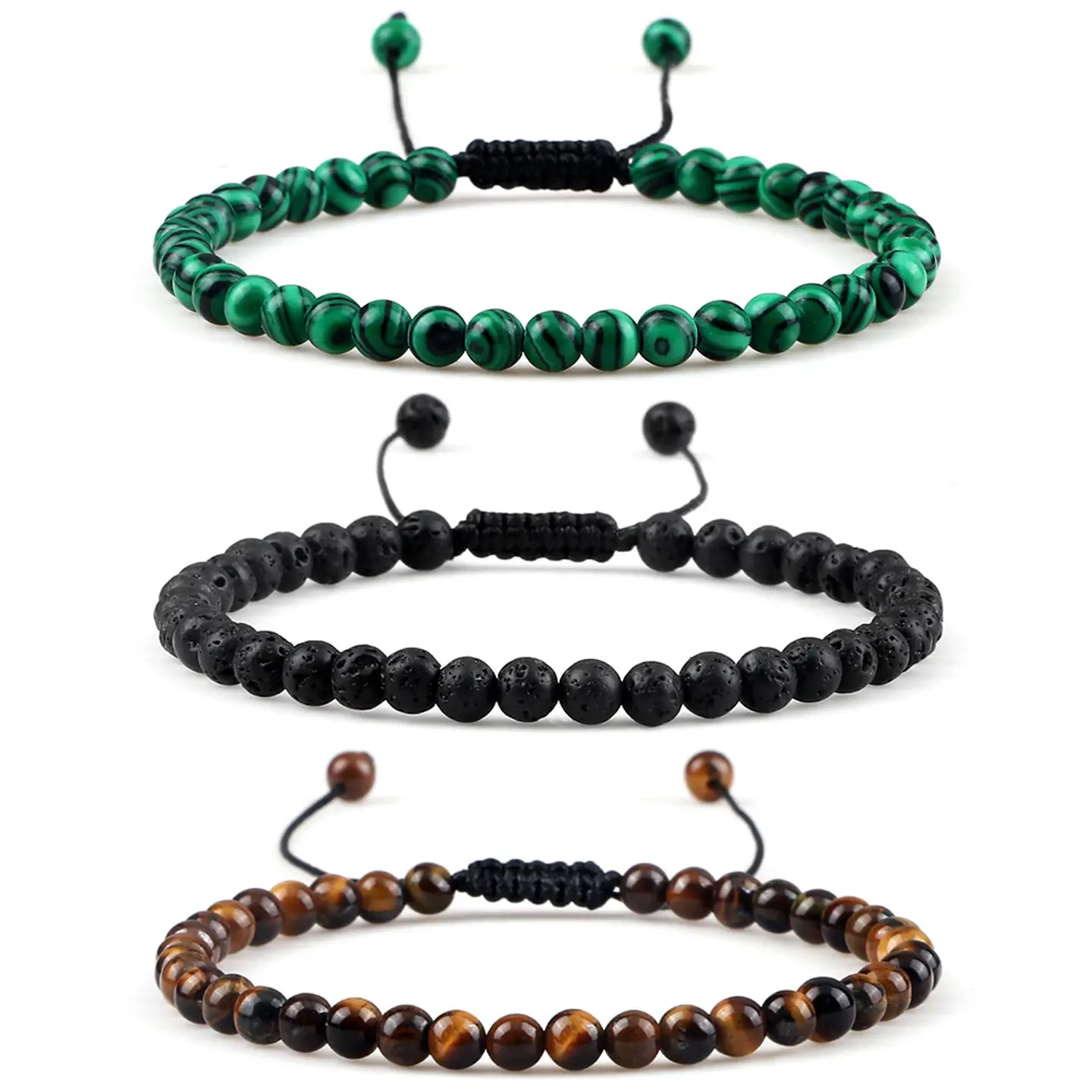 Pulseira Ajustável em Pedra Natural, Olho-de-Tigre, Lava ou Malaquite Chakra Beads Braided Bracelet Charm Jewelry 1