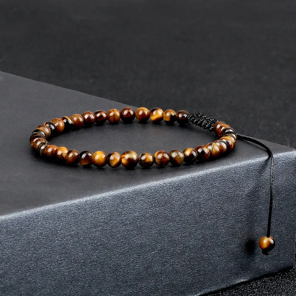 Pulseira Ajustável em Pedra Natural, Olho-de-Tigre, Lava ou Malaquite Chakra Beads Braided Bracelet Charm Jewelry 3