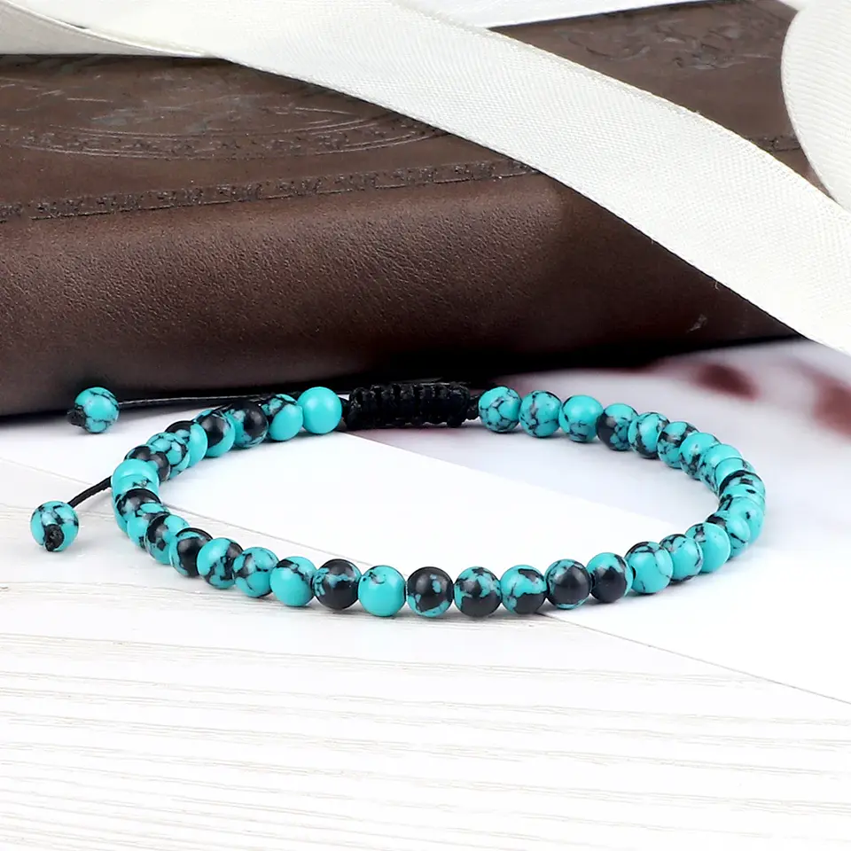 Pulseira Ajustável em Pedra Natural, Olho-de-Tigre, Lava ou Malaquite Chakra Beads Braided Bracelet Charm Jewelry 4