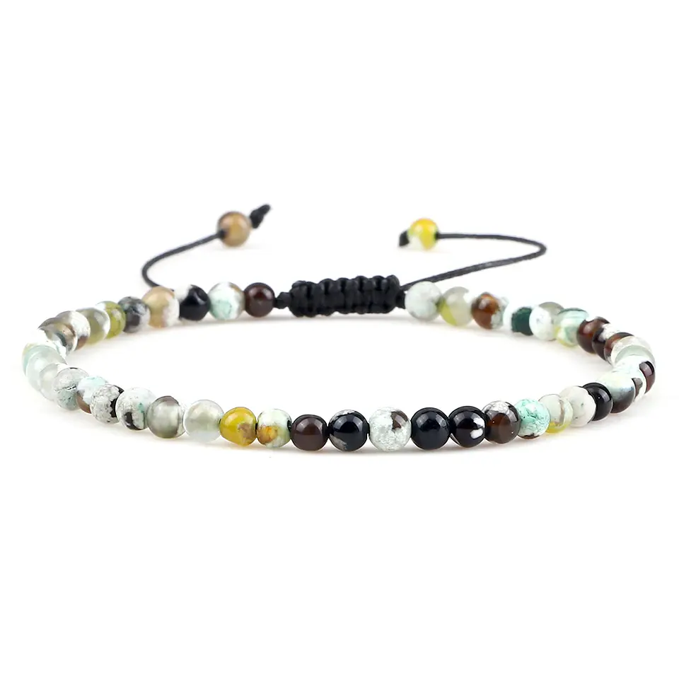 Pulseira Ajustável em Pedra Natural, Olho-de-Tigre, Lava ou Malaquite Chakra Beads Braided Bracelet Charm Jewelry 8