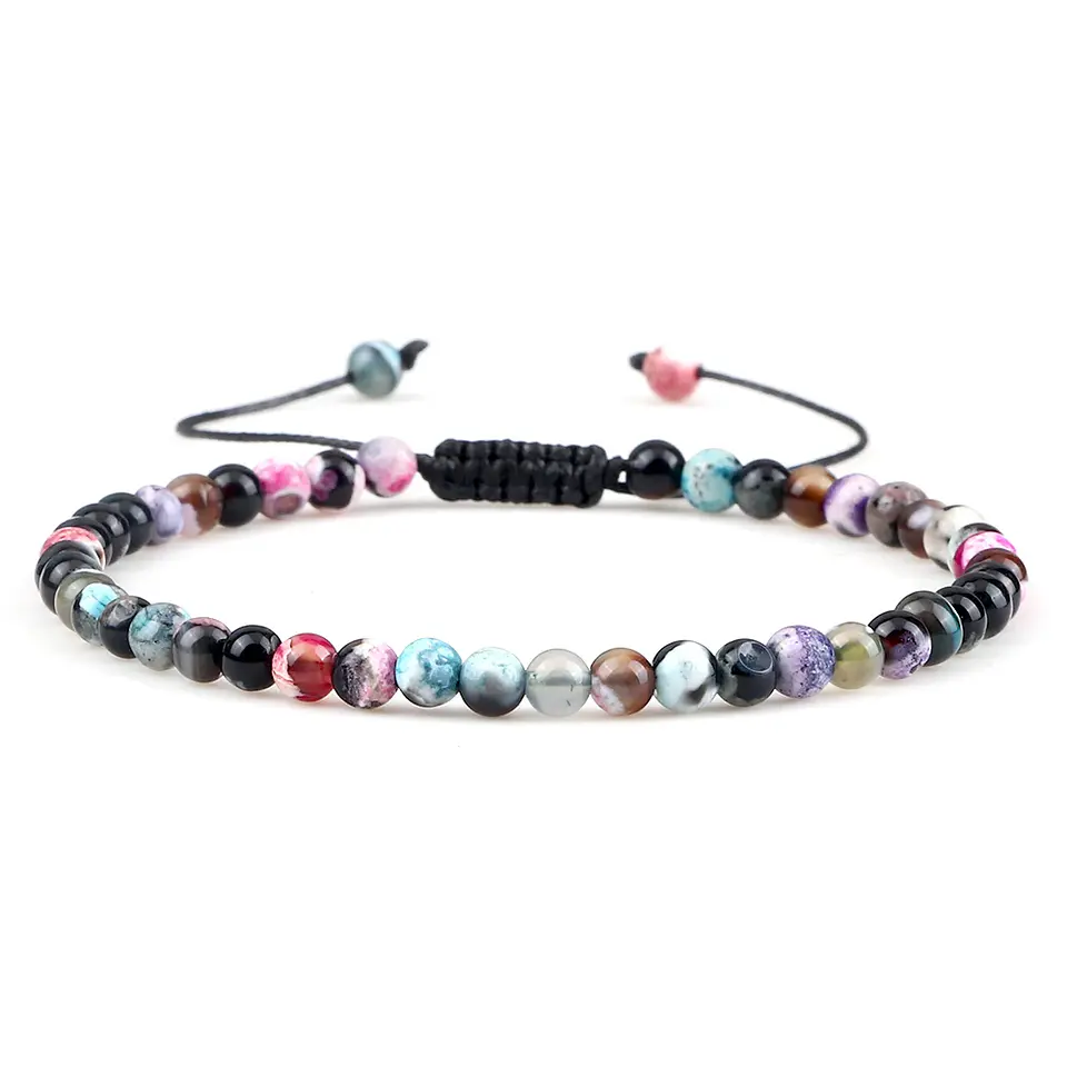 Pulseira Ajustável em Pedra Natural, Olho-de-Tigre, Lava ou Malaquite Chakra Beads Braided Bracelet Charm Jewelry 11