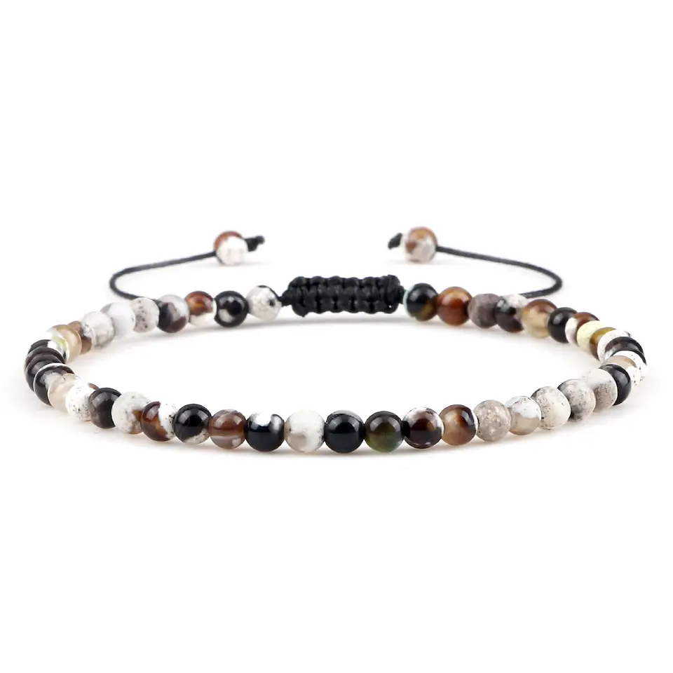 Pulseira Ajustável em Pedra Natural, Olho-de-Tigre, Lava ou Malaquite Chakra Beads Braided Bracelet Charm Jewelry 18