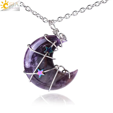 Colar Lua Crescente e Estrela com Quartzo Rosa - Chakra Necklaces