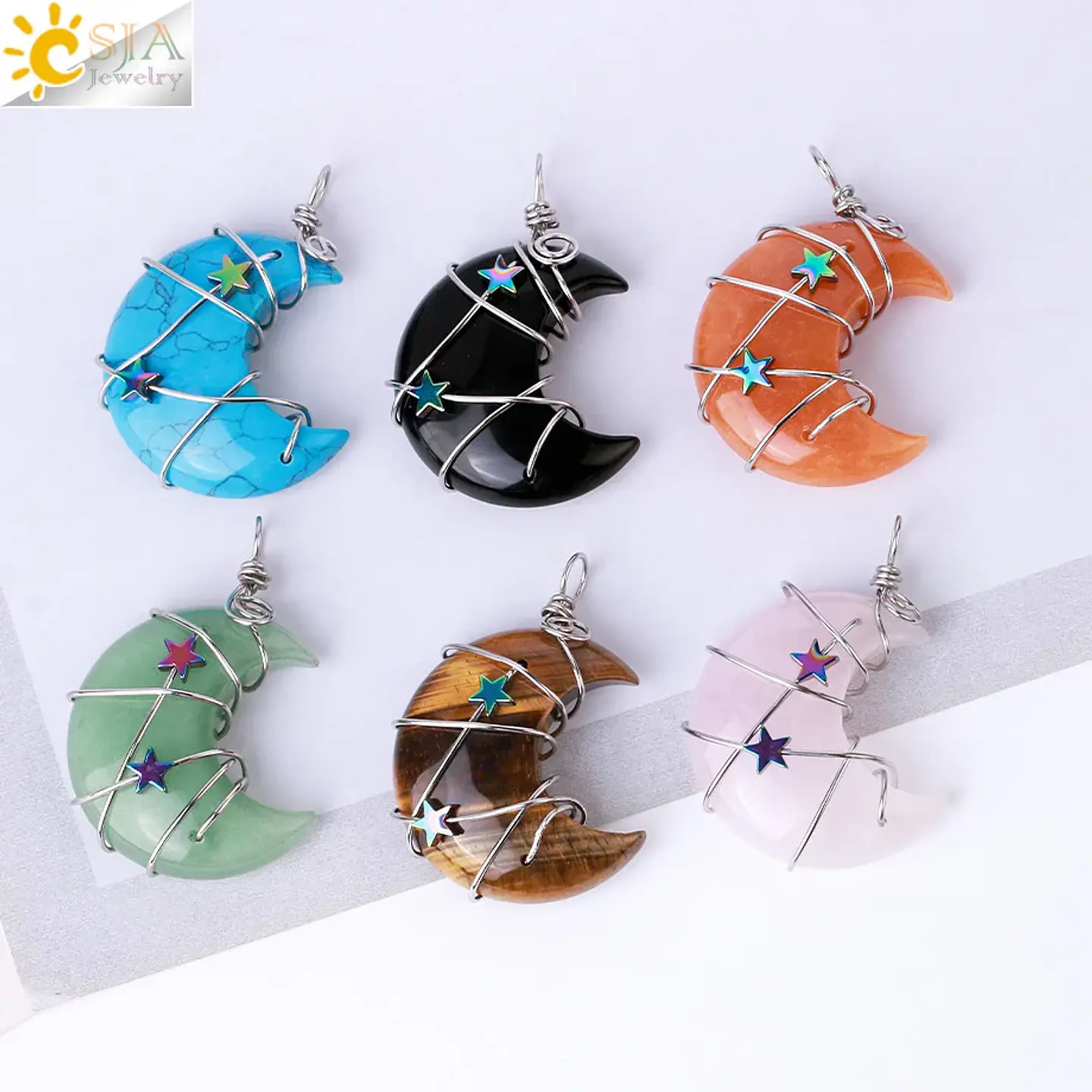 Colar Lua Crescente e Estrela com Quartzo Rosa - Chakra Necklaces 2