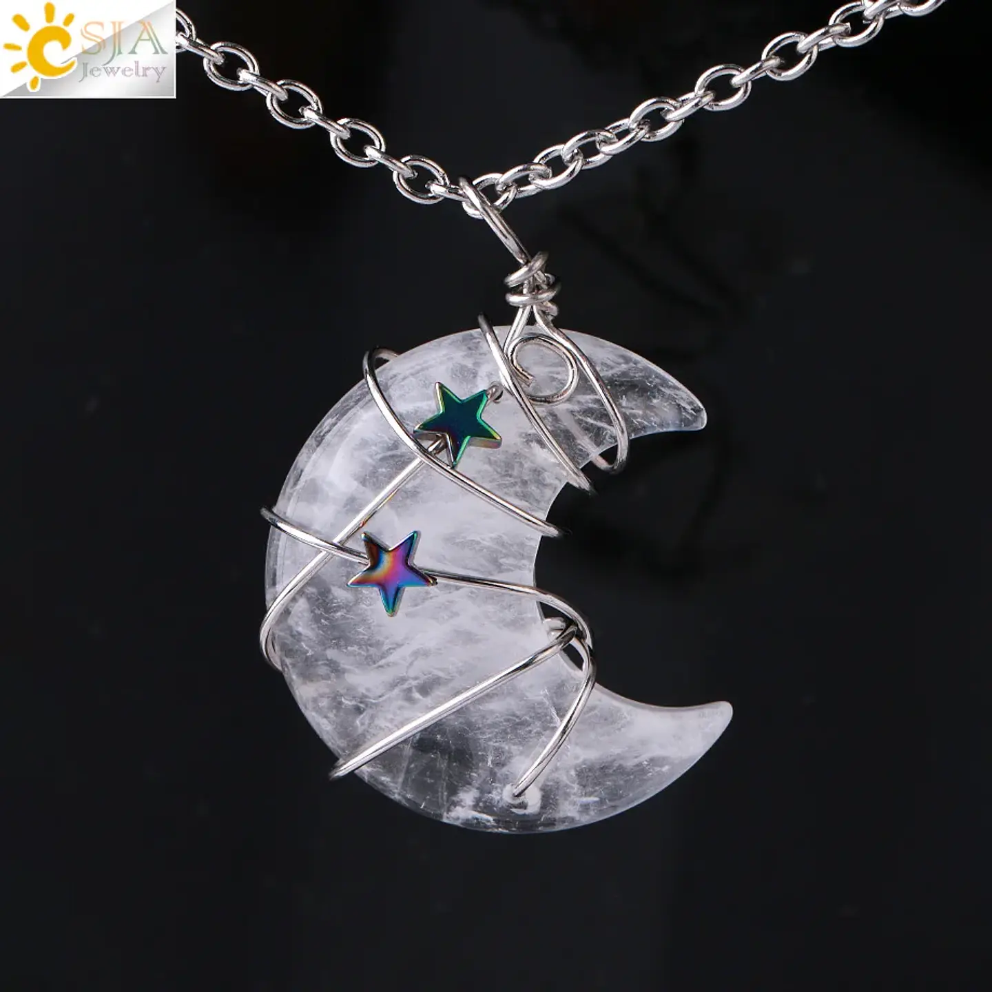 Colar Lua Crescente e Estrela com Quartzo Rosa - Chakra Necklaces 19