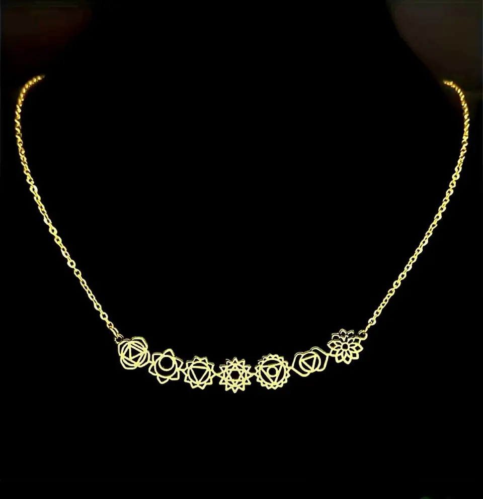 Colar feminino em ouro 14K com os 7 chakras – Talismã de energia Kundalini, joia espiritual de prata para yoga. 2