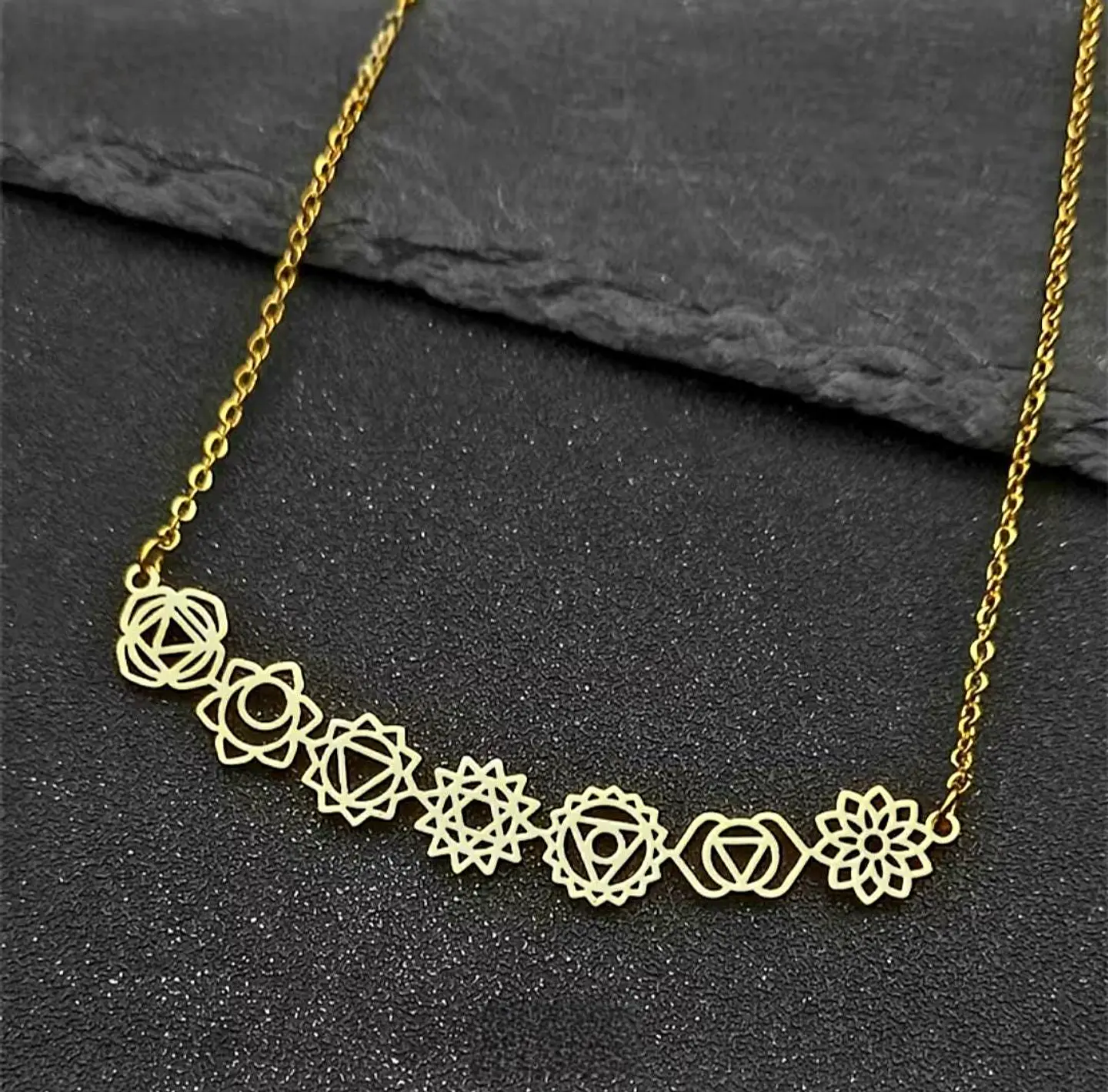 Colar feminino em ouro 14K com os 7 chakras – Talismã de energia Kundalini, joia espiritual de prata para yoga. 3