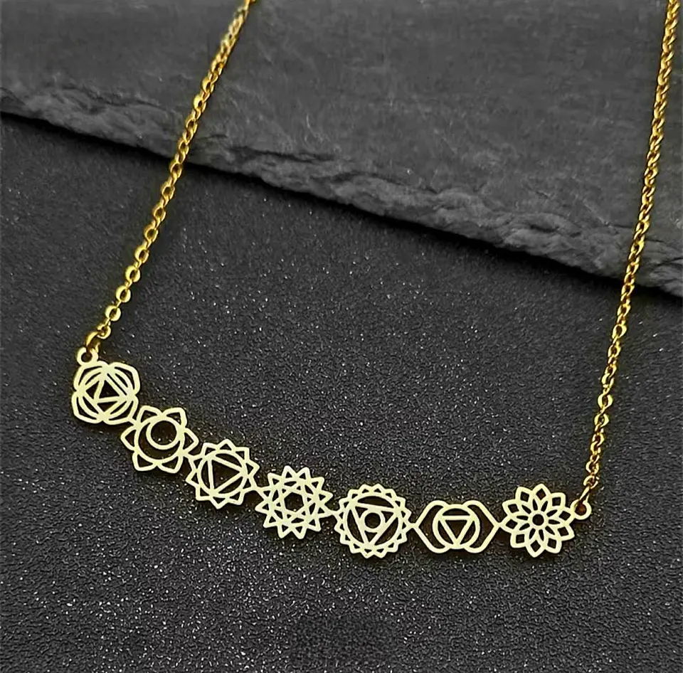Colar feminino em ouro 14K com os 7 chakras – Talismã de energia Kundalini, joia espiritual de prata para yoga. 3