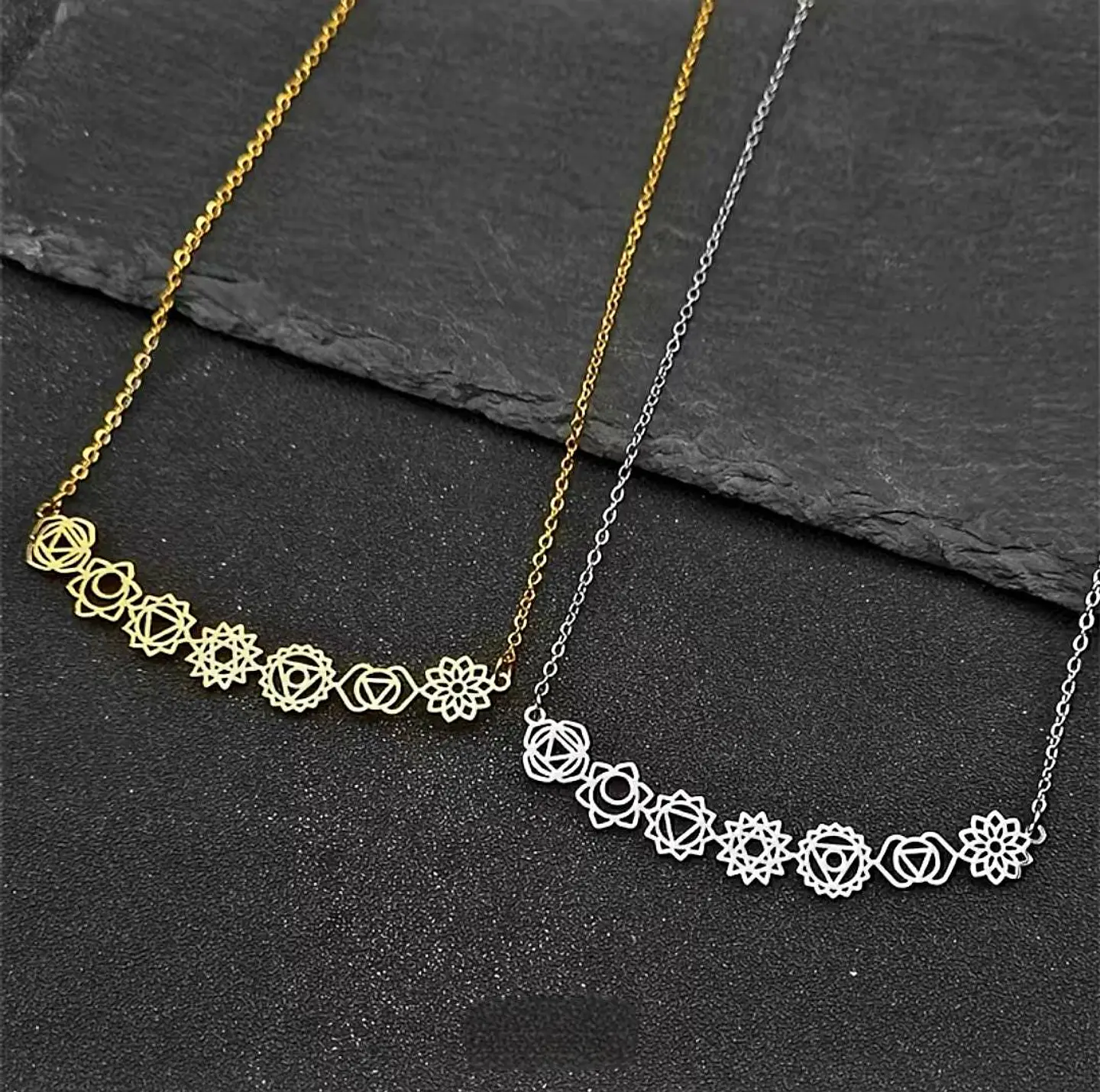 Colar feminino em ouro 14K com os 7 chakras – Talismã de energia Kundalini, joia espiritual de prata para yoga. 4